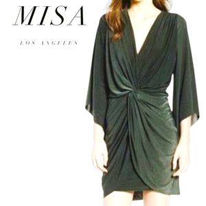 MISA Los Angeles Teget Draped Front Mini Cocktail Dress Olive Green  NWT SM